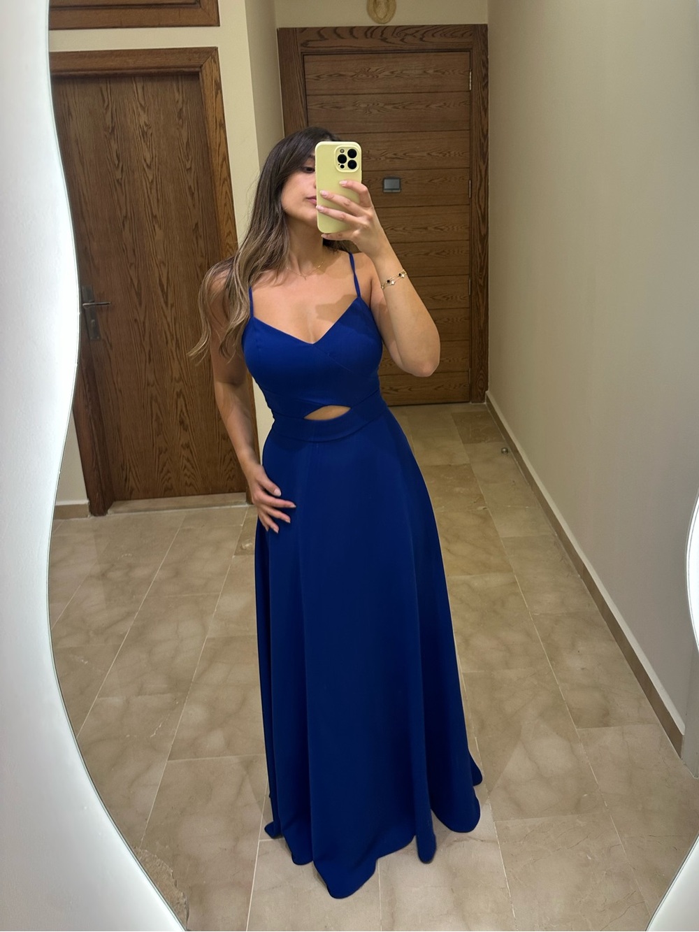 Elegant Blue Cutout Maxi Dress - Women's Formal Gown